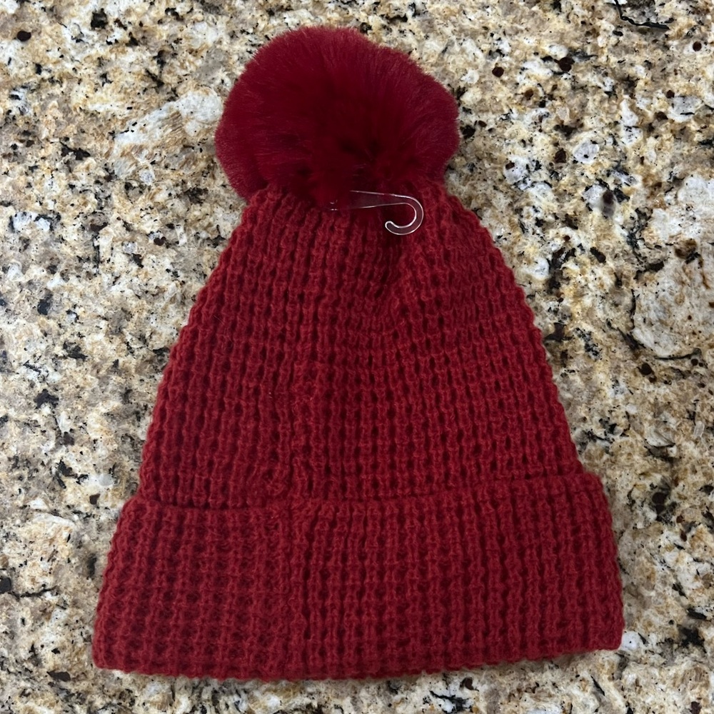 New - Style & Co. Red Knit Beanie with Pom-Pom in Red - Picture 3 of 6